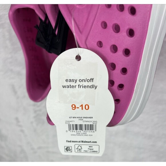 Wonder Nation Girls Hole Sneaker Pink White Rubber Slip-On Shoe SIze 9-10 NEW - Picture 2 of 4